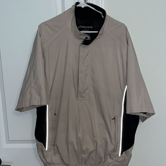 Tan/Black reflective FJ Footjoys Dryjoys waterproof SS golf mens packable jacket - Picture 1 of 6